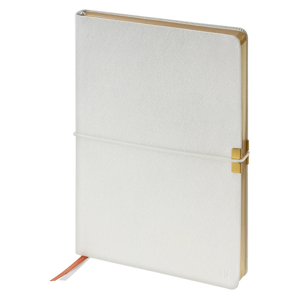Ежедневник недатированный, А5, 136л., кожзам, Berlingo "Casual Gold", с резинкой, белый, золотой срез 384702
