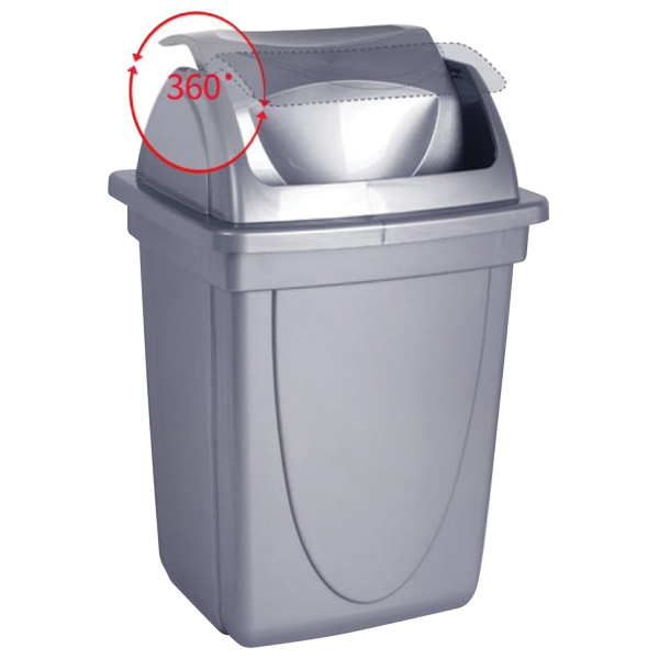 Корзина для бумаг 12 л, цельная, с вращающейся крышкой, металлик, СТАММ КР92 235843