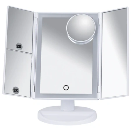 Зеркало настольное с LED-подсветкой для макияжа, размер 24х18 см, складное, увеличение х2, х3, х10, белое, BRABIX, 609337 - МСК «Форвард»