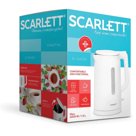 Чайник SCARLETT SC-EK21S31, 1,5 л, 2200 Вт, закрытый нагревательный элемент, двойные стенки, белый 457209 - МСК «Форвард»