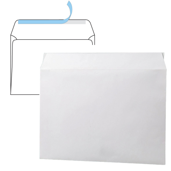 Конверты С4 (229х324мм), отрывная лента, 100г/м2, КОМПЛЕКТ 500шт, внутренняя запечатка, 112182