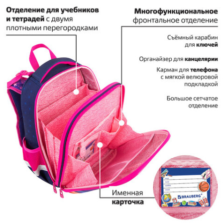 Ранец BRAUBERG PREMIUM, 2 отделения, с брелоком, "Cute fox", LED-ЛАМПОЧКИ, 38х29х16 см, 272019 - МСК «Форвард»