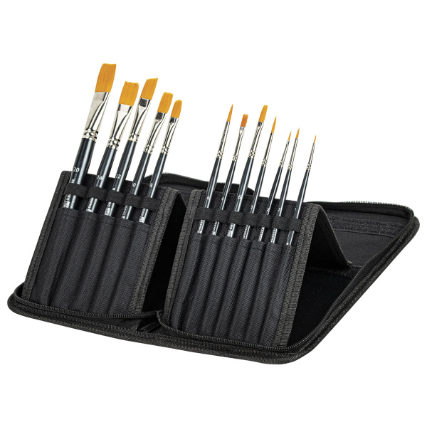 Кисти художественные набор 12 шт в черном пенале, синтетика  BRAUBERG ART CLASSIC № 0-20, 200967