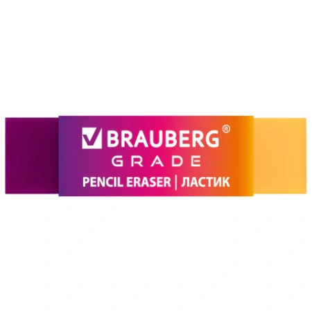 Ластик полупрозрачный BRAUBERG "Grade", 60x15x10 мм, картонный держатель, цвет ассорти, 271997 - МСК «Форвард»