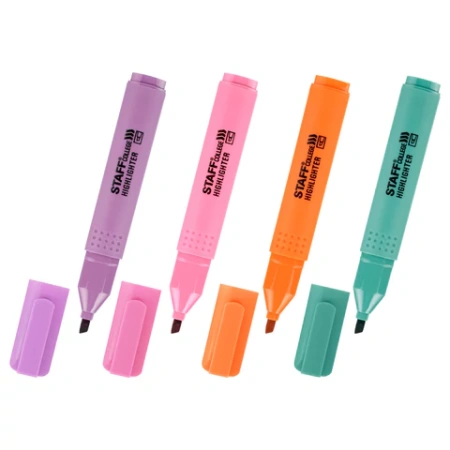 Набор текстовыделителей 4 ПАСТЕЛЬНЫХ ЦВЕТА, АССОРТИ, STAFF College "STICK PASTEL", линия письма 1-4 мм, скошенный наконечник, 152531 - МСК «Форвард»