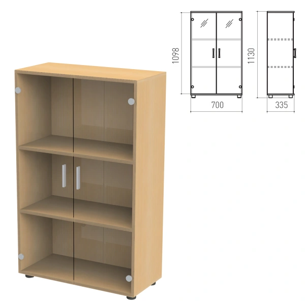Шкаф закрытый со стеклом "Канц", 700х335х1130мм, цвет бук (КОМПЛЕКТ) 980027