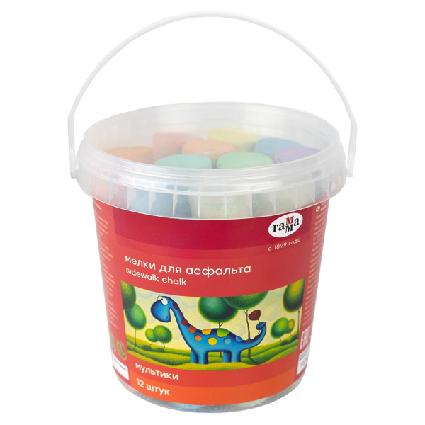 Мелки для асфальта Гамма "Мультики" цветные, 12шт., круглые, пластиковое ведро 171220212 342045 - МСК «Форвард»