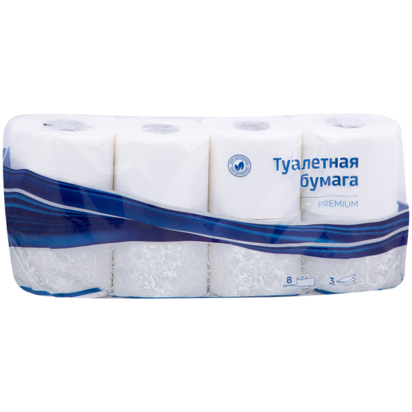 Бумага туалетная OfficeClean "Premium" 3-слойная, 8шт., тиснение, белая 279674 - МСК «Форвард»