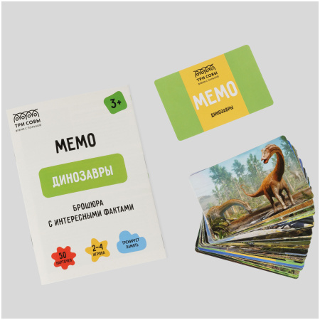 Игра настольная ТРИ СОВЫ "Мемо. Динозавры ", 50 карточек, картонная коробка НИ_55050 360966 ЧЕСТНЫЙ ЗНАК - МСК «Форвард»