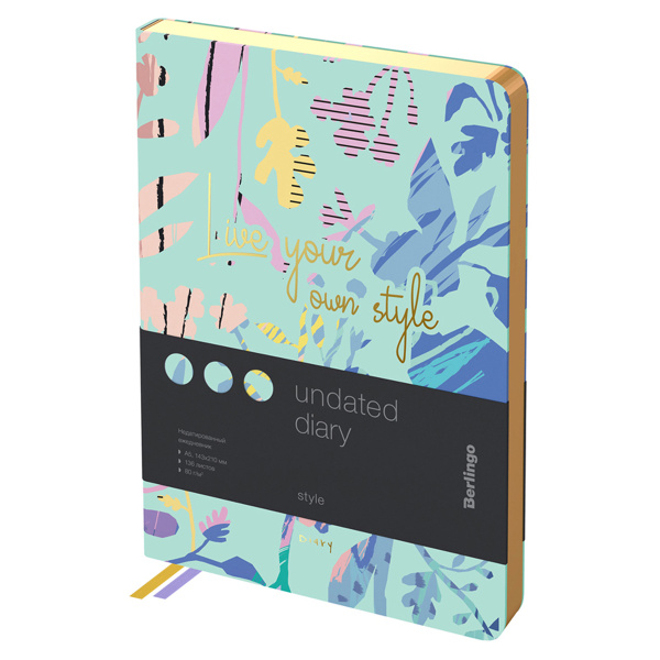 Ежедневник недатированный, А5, 136л., кожзам, Berlingo "Style", золотой срез, зеленый, с рисунком 325014 - МСК «Форвард»