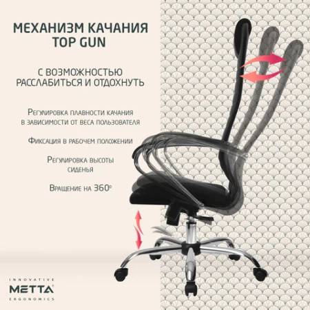 Кресло офисное МЕТТА SU-B-10 хром, ткань-сетка, сиденье и спинка мягкие, черное 532437 - МСК «Форвард»