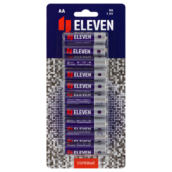 Батарейка Eleven AA (R6) солевая, КОМПЛЕКТ 10шт BC10 блистер 376036
