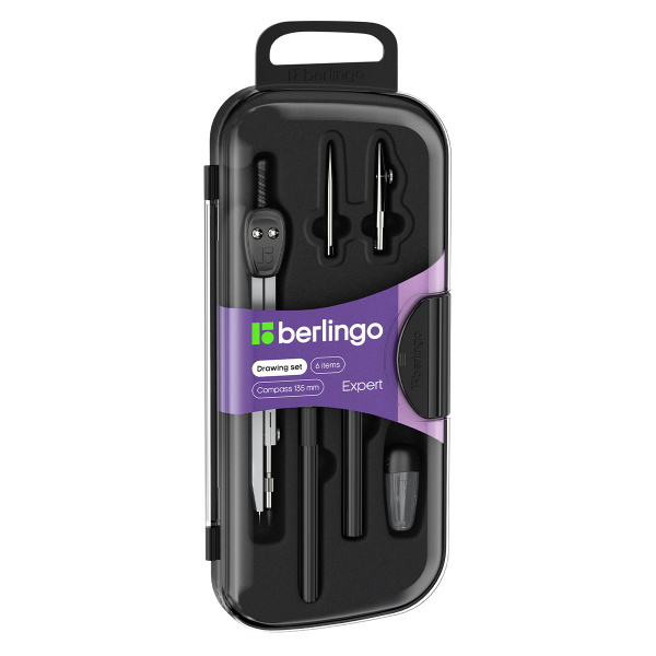 Готовальня Berlingo "Expert", 6 предметов, циркуль 135мм, пластиковый футляр DS_00606 231678