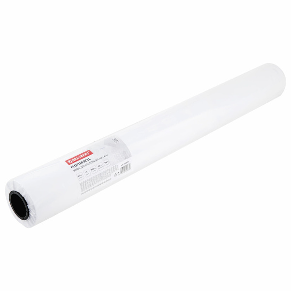 Бумага широкоформатная рулон для плоттера 841мм*45м*втулка 50,8мм, 80г/м2, CIE 146%, BRAUBERG 110627
