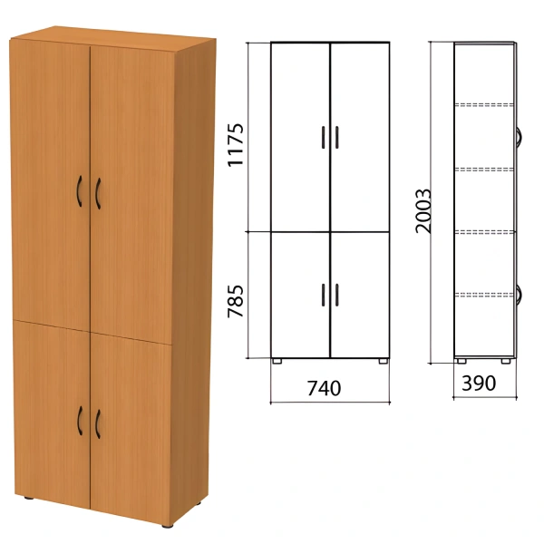 Шкаф закрытый "Фея", 740х390х2000мм, цвет орех милан (КОМПЛЕКТ) 980036