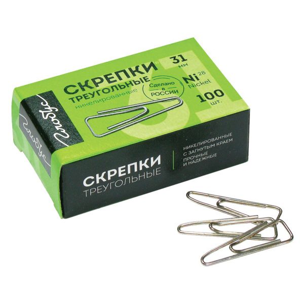 Скрепки 31мм, никелированные, с загнутым краем, треугол., 100 шт., в карт. коробке, GLOBUS, С31-100Н 224971