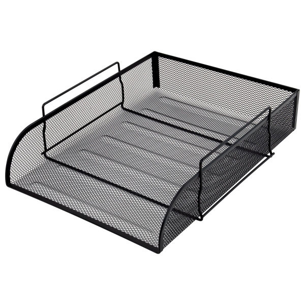 Лоток горизонтальный металлический для бумаг BRAUBERG "Germanium", А4 (260х337х77мм), черный, 231954