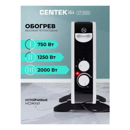 Обогреватель-конвектор CENTEK CT-6125, 2000 Вт, 3 режима работы, белый 457439 - МСК «Форвард»