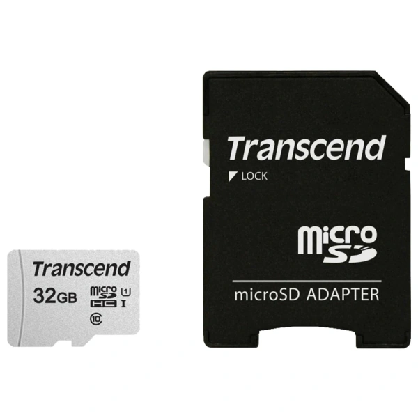 Карта памяти microSDHC 32GB TRANSCEND UHS-I U1, 95 Мб/сек (class 10), адаптер, TS32GUSD300S-A 513204