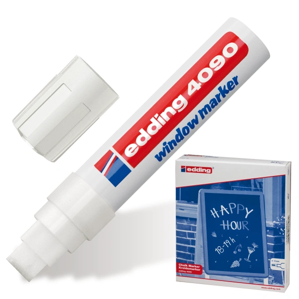 Маркер меловой EDDING 4090, 4-15мм, БЕЛЫЙ, влагостираемый, для гладких поверхностей, Е-4090/49 E-409 150580