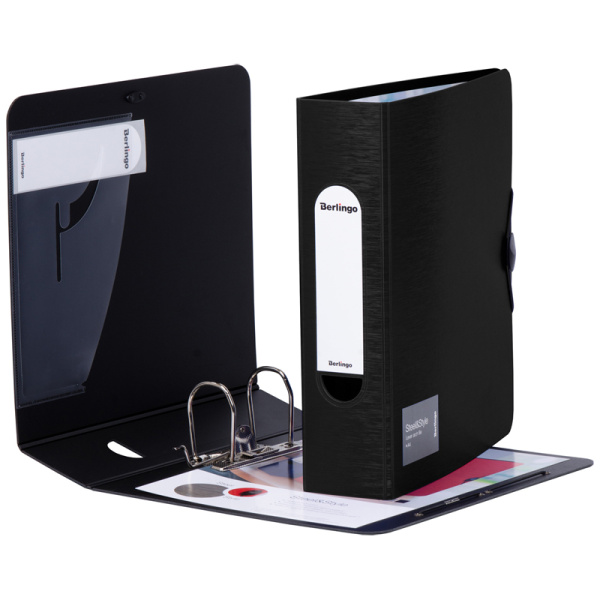 Папка-регистратор Berlingo "Steel&Style", 80мм, 2500мкм, пластик (полифом), на резинке, с внутр. карманом, черная PPf_98001 311446