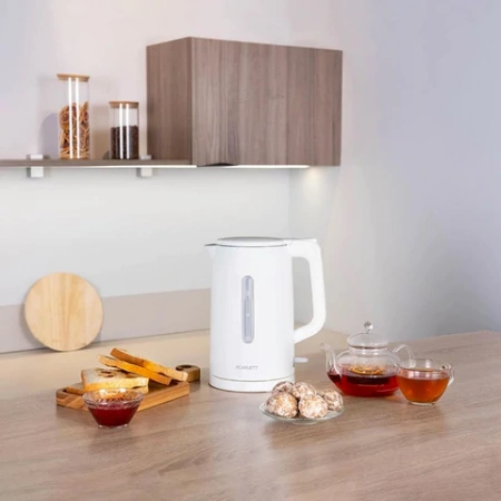 Чайник SCARLETT SC-EK21S31, 1,5 л, 2200 Вт, закрытый нагревательный элемент, двойные стенки, белый 457209 - МСК «Форвард»