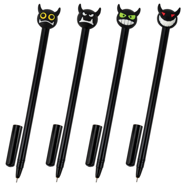 Ручка с топпером шариковая ЮНЛАНДИЯ "Чертёнок", корпус ассорти, СИНЯЯ, узел 0,7мм, КОМПЛЕКТ 12шт143812