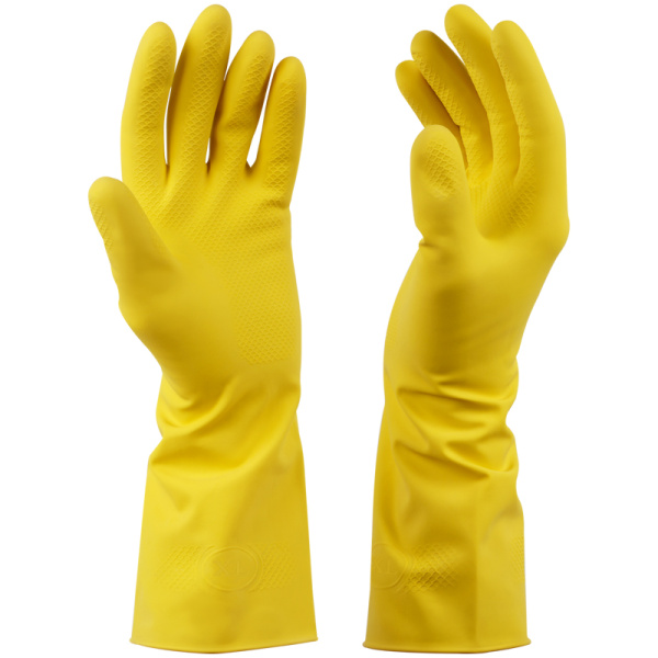 Перчатки резиновые хозяйственные OfficeClean ЛЮКС, многоразовые, хлопчатобумажное напыление, плотные, р.XL, желтые, пакет с европодвесом 337390 - МСК «Форвард»
