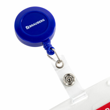 Бейдж вертикальный (90х60 мм), с держателем-рулеткой 70 см, синий, BRAUBERG, 238244 - МСК «Форвард»