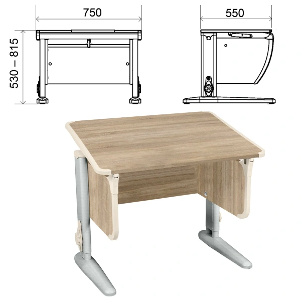 Стол-парта регулируемый "ДЭМИ" СУТ.41, 750х550х530-815 мм, серый каркас, пластик бежевый, дуб сонома 981655