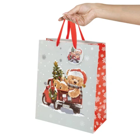 Пакет подарочный КОМПЛЕКТ 4 штуки новогодний 26x13x32 см, "Новогодний мишка", ЗОЛОТАЯ СКАЗКА, 592121 - МСК «Форвард»