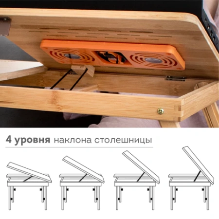 Столик БАМБУКОВЫЙ складной для ноутбука/завтрака, с охлаждением, DASWERK (ДАСВЕРК), 532583 - МСК «Форвард»