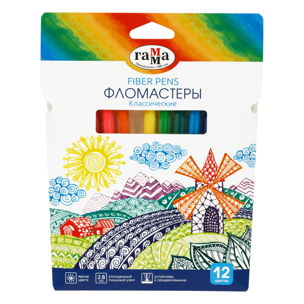 Фломастеры Гамма "Классические", 12цв., смываемые, картон. упак., европодвес 130822_12 356543