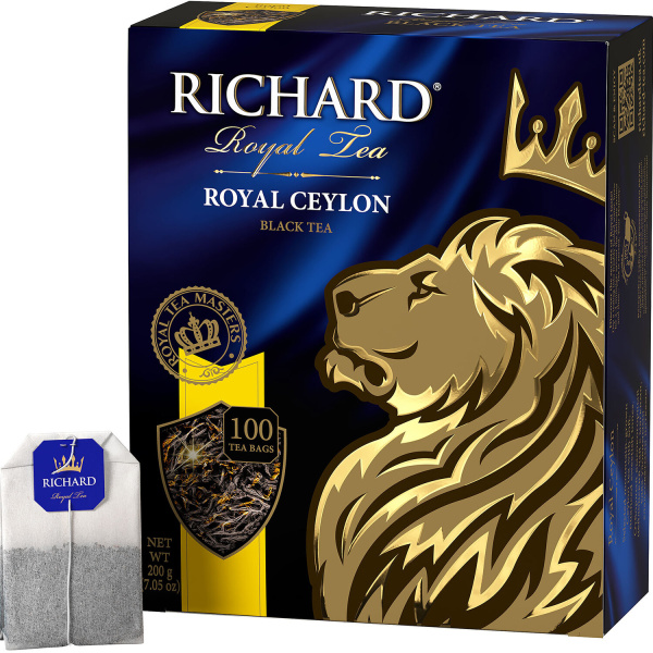 Чай RICHARD "Royal Ceylon" черный цейлонский, 100 пакетиков по 2 г,  620417