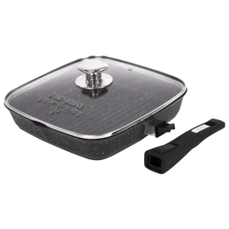 Сковорода ГРИЛЬ квадратная 26 см, съемная soft-touch ручка, крышка, антипригарное покрытие, МЕЧТА "Гранит Black", с066802 700718 - МСК «Форвард»