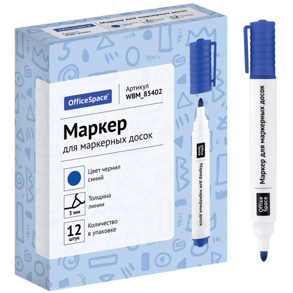 Маркер для белых досок OfficeSpace синий, пулевидный, 3мм WBM_85402 324654 - МСК «Форвард»