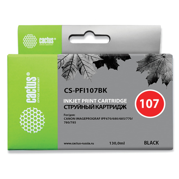 Картридж струйный CACTUS (CS-PFI107BK) для CANON PF680/685/780/785, черный CS-PFI107BK 362787 под заказ 8 дней