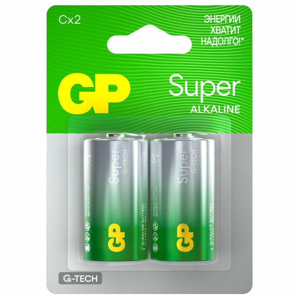 Батарейки GP Super, С (LR14, 14А), алкалиновые, КОМПЛЕКТ 2 шт, блистер, 14A-2CR2 454091