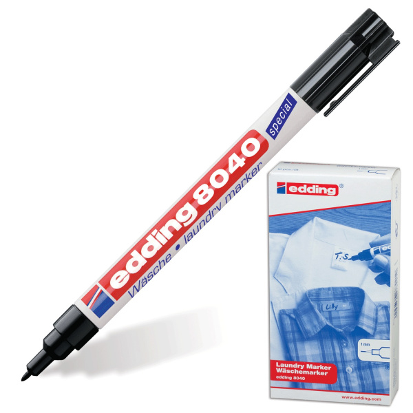 Маркер для ткани EDDING 8040, ЧЕРНЫЙ, 1мм, устойчивый к стиркам и кипячению, Е-8040/1 150593