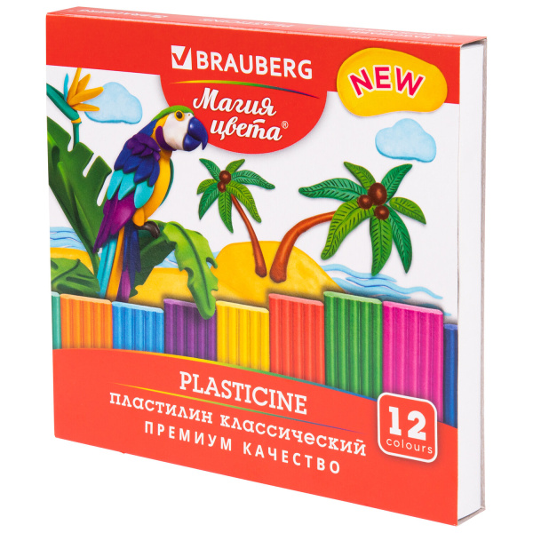 Пластилин классический BRAUBERG "МАГИЯ ЦВЕТА NEW", 12 цветов 240 грамм, стек, ВЫСШЕЕ КАЧЕСТВО,106426