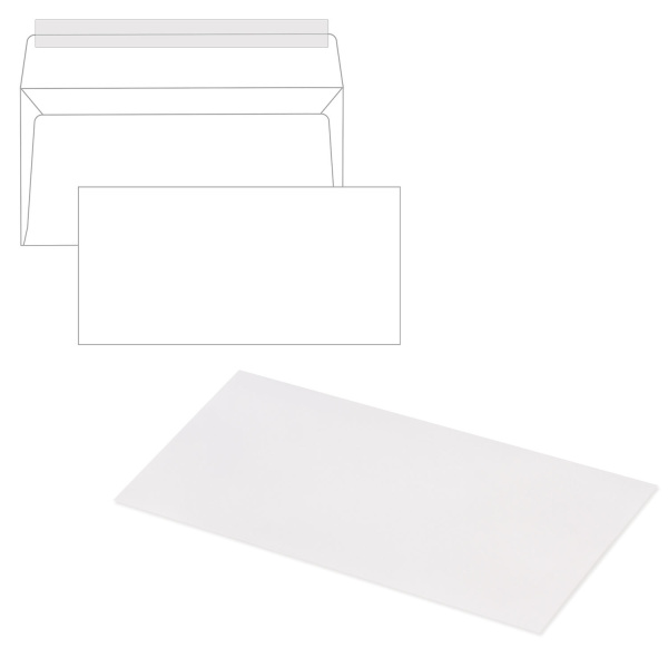 Конверты Е65 (110х220мм), отрывная лента, 80г/м2, КОМПЛЕКТ 1000шт, ш/к-70574