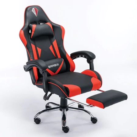 Кресло компьютерное BRABIX "Dexter GM-135", подножка, две подушки, экокожа, черное/красное, 532799 - МСК «Форвард»