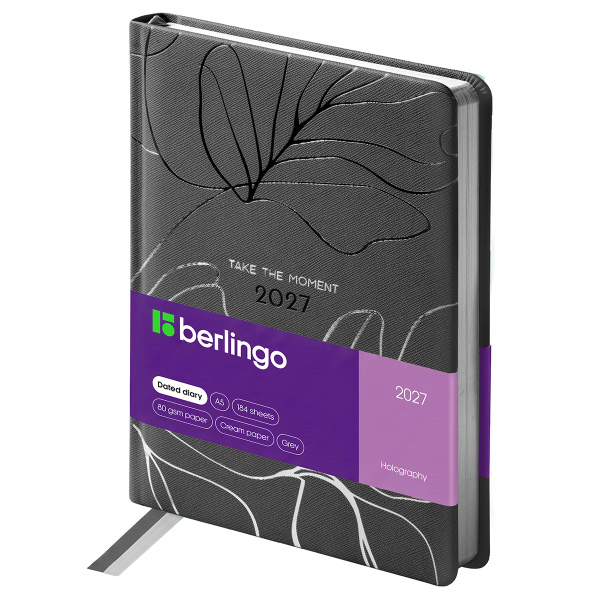 Ежедневник датированный 2027г., А5, Berlingo "Holography", тёмно-серый, 184л., кожзам, DD7_F0031 391440