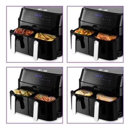 Аэрогриль KITFORT КТ-2250, 1750 Вт, 2х4,5 л, 12 программ, таймер, сенсорное управление, черный 458156 - МСК «Форвард»