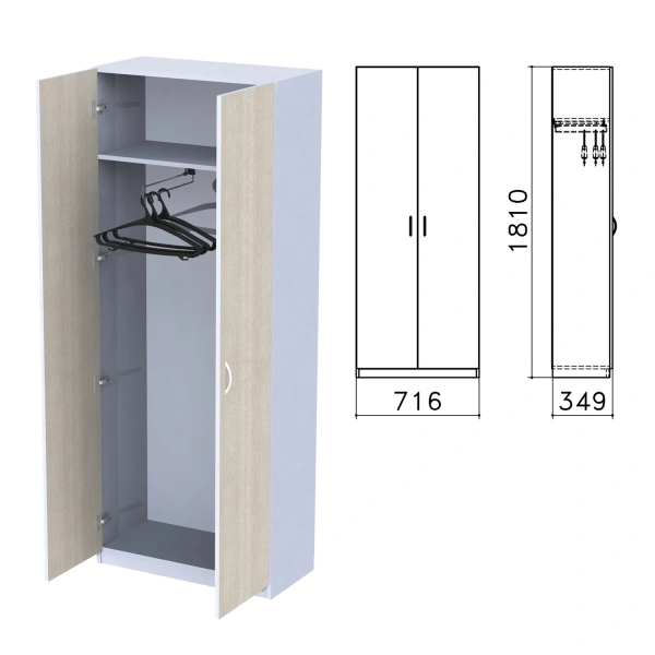 Шкаф для одежды "Бюджет", 716х349х1810мм, дуб шамони светлый (КОМПЛЕКТ)  980602