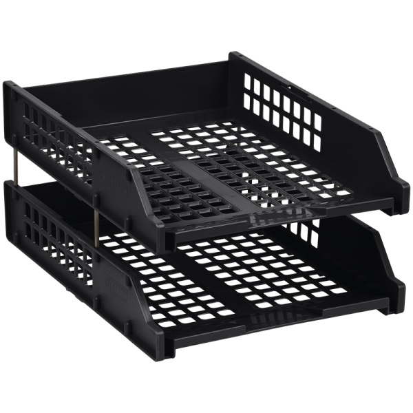 Лотки горизонтальные для бумаг, НАБОР 2 шт (340х260х158мм), на метал стерж, черный,  СТАММ "Strong",ЛТГ-63793 235918