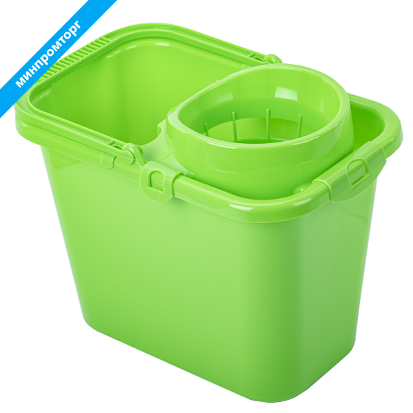 Ведро 9,5л для уборки КОМПЛЕКТ с ОТЖИМОМ (сетчатый) пластик, для веревочных и ленточных МОПов, IDEA, 602545