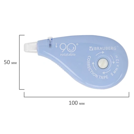 Корректирующая лента BRAUBERG PASTEL 5 мм х 12 м, вращающийся наконечник 90°, механизм перемотки, корпус голубой, блистер, 272488 - МСК «Форвард»
