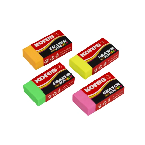 Ластик Kores ПВХ прямоугольный 40x21x10 мм дисплей-боксе, цвет ассорти 4030 1024555