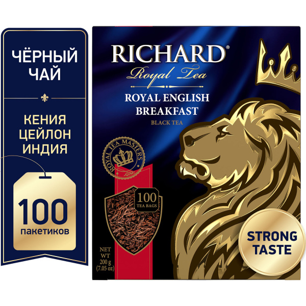 Чай RICHARD "Royal English Breakfast" черный, 100 пакетиков по 2 г, 620415